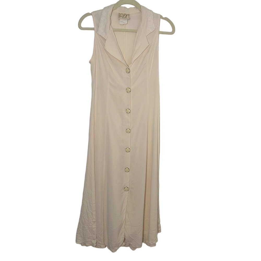 Vintage CPX by Mimi Cream Button Up Collared Embroidered Maxi Dress Size M